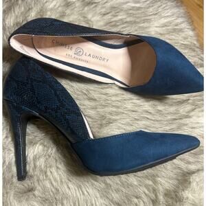 Chinese Laundry faux suede snakeskin-print Pointed Toe Heel Blue 8.5 Pumps chic
